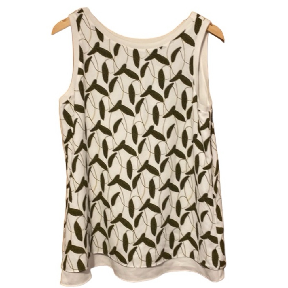Brooks Brothers leaf print sleeveless top cami shell layered look size 10